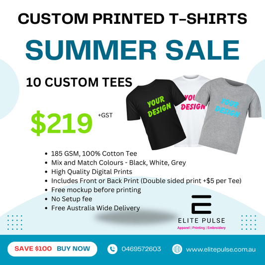 10 Custom Printed T-Shirts for $219 +GST – DEAL