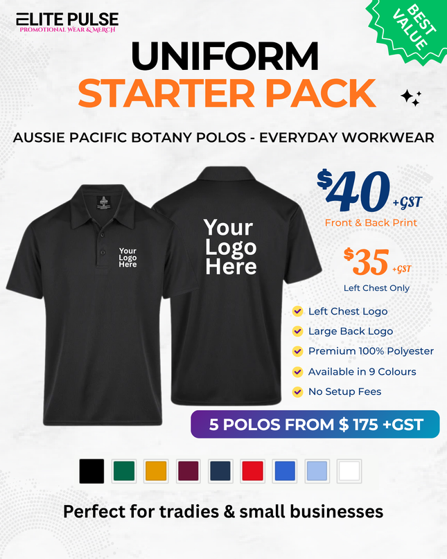 Botany Workwear Polos – 5 Pack (Custom Printed)