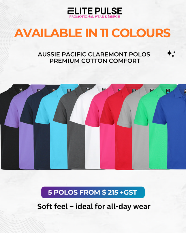 Claremont Workwear Polos – 5 Pack (Custom Printed)