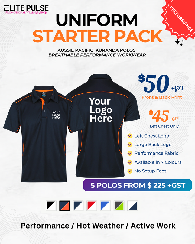 Kuranda Workwear Polos – 5 Pack (Custom Printed)