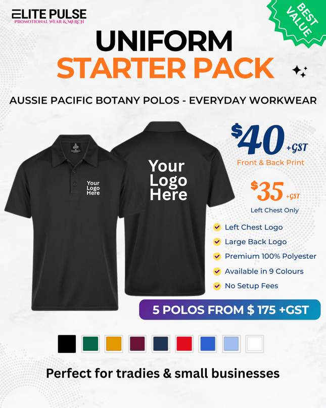 Botany Workwear Polos – 5 Pack (Custom Printed) - ElitePulse Custom Apparel & Merch