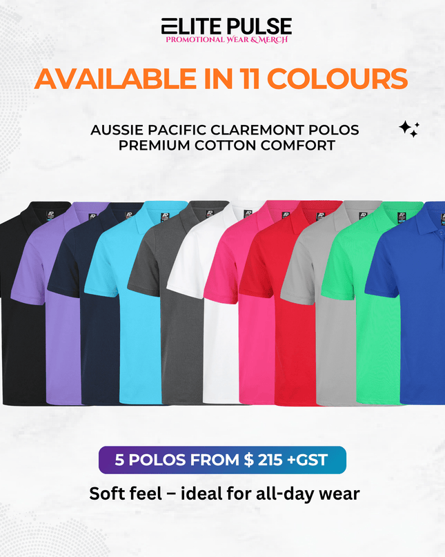 Claremont Workwear Polos – 5 Pack (Custom Printed) - ElitePulse Custom Apparel & Merch