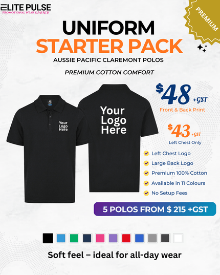 Claremont Workwear Polos – 5 Pack (Custom Printed) - ElitePulse Custom Apparel & Merch