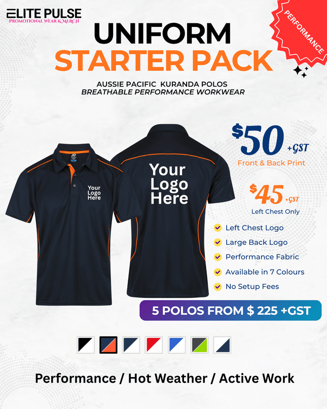 Kuranda Workwear Polos – 5 Pack (Custom Printed) - ElitePulse Custom Apparel & Merch