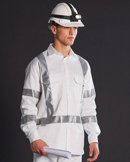 Mens White Safety Shirt with X Back Biomotion Tape Configuration - ElitePulse Custom Apparel & Merch