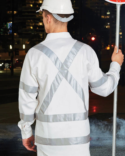 Mens White Safety Shirt with X Back Biomotion Tape Configuration - ElitePulse Custom Apparel & Merch