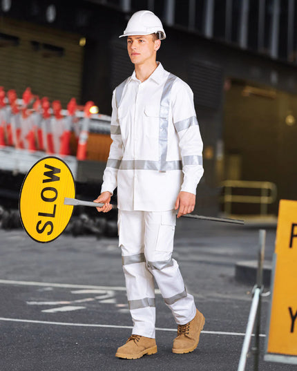 Mens White Safety Shirt with X Back Biomotion Tape Configuration